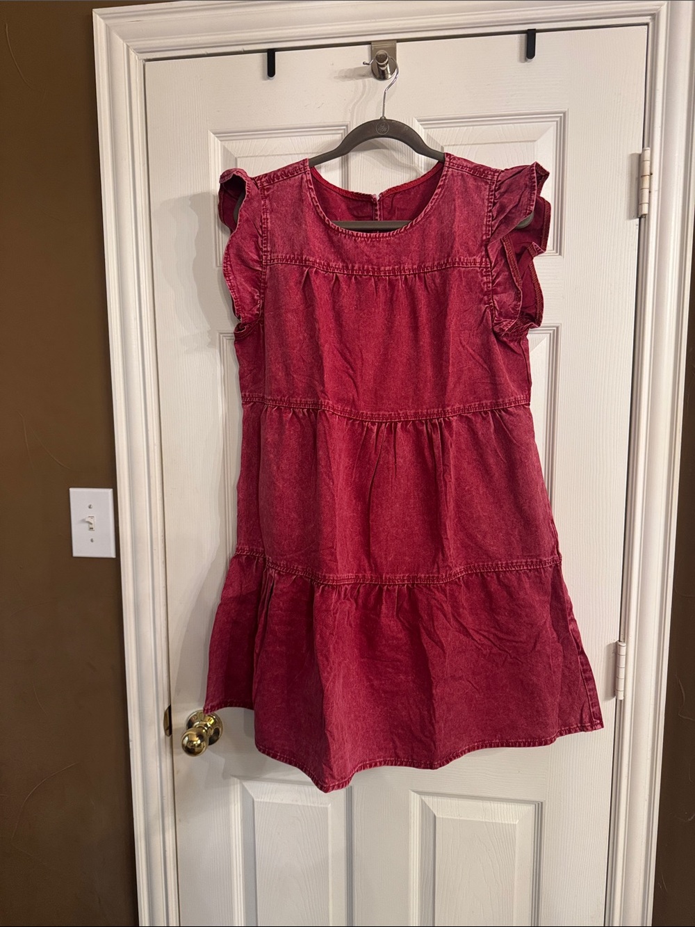 Womens Ruffled Tiered Dress - Wine Pink